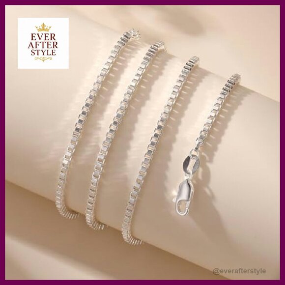 il_fullxfull.3473575905_ji52.jpg Sterling Silver Box Chain Necklace Classic Elegant Minimal Chic Jewelry Gift